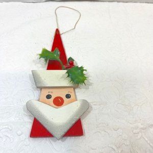 VTG Santa Claus Wooden Hanging Christmas Ornament 2.5"x5.5"